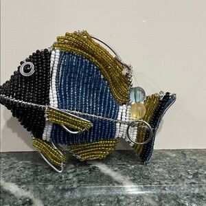 Artistic Beaded Fish Decor - Black, Blue, Yellow keychain